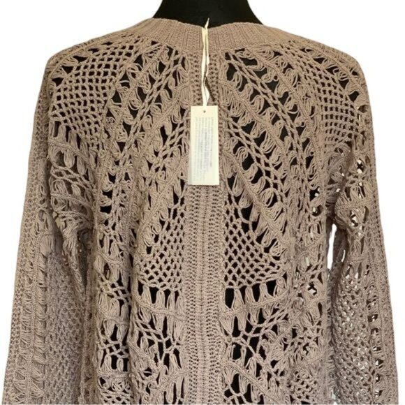 NWT GOLD HAWK Crochet Cardigan Sz S Beige Open Front 100% Cotton Cottage Boho - Picture 5 of 13